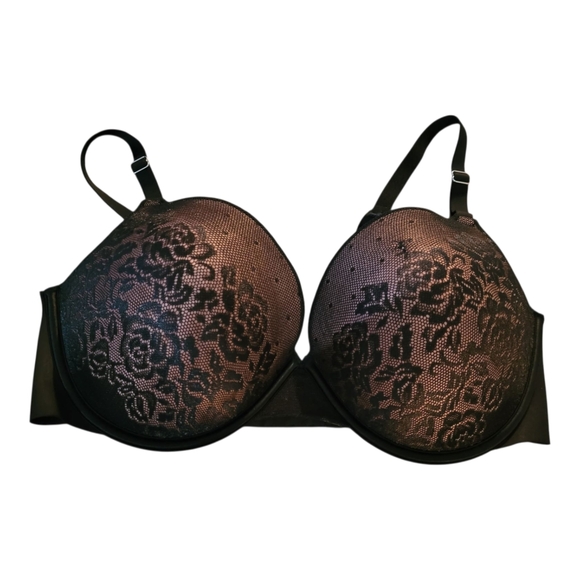 Sexy Black Lace Underwire Bra Wide Back Smoothing 38D - Picture 1 of 4
